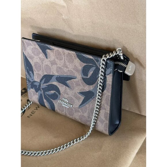 NWT COACH CY746 Slim Crossbody Bag in Signature Canvas & Leather With Bow Print - Picture 10 of 11